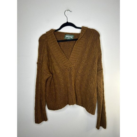 American Eagle Outfitters Oversized Cropped Hoodie Brown Sweater Size Sm… - Picture 1 of 9